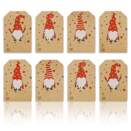 It’s A Gnome Christmas Gift Tag Stickers – 2 x 3 Inch Holiday Labels with Whimsical Gnome Designs – 25 Brown Kraft Adhesive Tags, Eco-Friendly, Made in USA