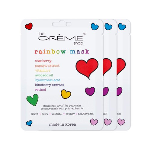 The Crème Shop | Korean Skincare Rainbow Face Sheet Mask for Bright, Dewy, Youthful, Bouncy, Healthy Skin - 3 Pack