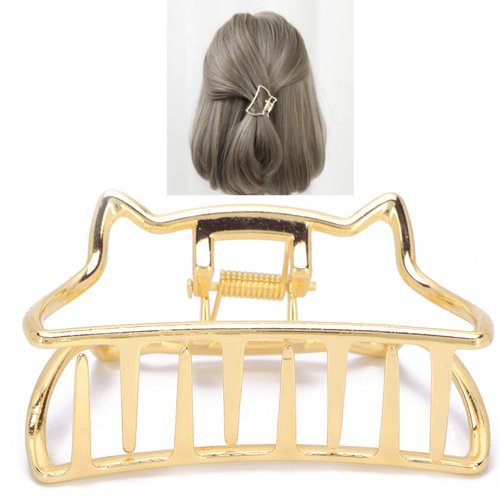 Hair Claw Clips, Metal Strong Hold NonSlip Cat Shape Jaw Clips Hair Holder for Women (bright gold)