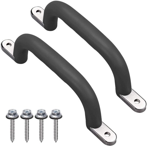 Dolibest Set of 2 Non-Slip Solid Playground Safety Handles, Swing Set Kids Safety Hand Grips for Playset, Climbing Frame, Play House, Indoor Monkey Bars & Treehouse Accessories, Black, 10"