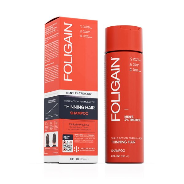 Foligain Triple Action Shampoo For Thinning Hair, Men’s Volumizing Shampoo, with 2% Trioxidil 8 Fl. Oz.