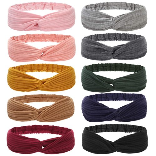 Folora 10pcs Twisted Criss Cross Elastic Headbands Soft Knitted Cotton Hair Bands for Women Girls