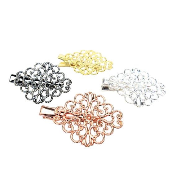 Antique style gold, silver or rose gold filigree alligator hair clip (Primary color: Silver)