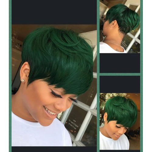 BeiSDWig Synthetic Short Wigs for Black/White Women Natural Colored Hair Wigs for Women Short Hair Wigs with Bangs (Green)