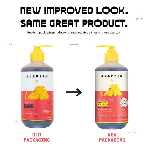 Alaffia Babies and Kids Shampoo and Body Wash, Gentle and Calming Support for Soft Hair and Skin with Shea Butter, Neem, and Coconut Oil, Fair Trade, Coconut Strawberry, 16 Fl Oz