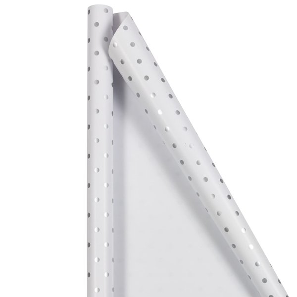 JAM Paper Gift Wrap - Polka Dot Wrapping Paper - 25 Sq Ft (30 in x 10 Ft) - White with Silver Foil Dots - Roll Sold Individually