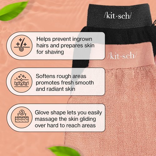 Kitsch Deep Exfoliating Glove - 2pc Eco Friendly Exfoliating Body Scrubber, Dead Skin Remover, Exfoliator Body Scrub Mitt for Skin Cell Renewal, Body Exfoliating Gloves for Shower - Black/Terracotta