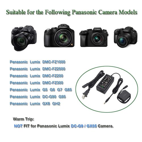 DMW-DCC8 Gonine DC Coupler DMW-AC8 AC Power Adapter Camera Charger Kit (DMW-BLC12 Battery Replacement) for PANASONIC DMC-FZ200, DMC-FZ1000, DMC-GH2, DMC-G5, DMC-G6, DMC-G7, Lumix GX8 G85 Cameras.
