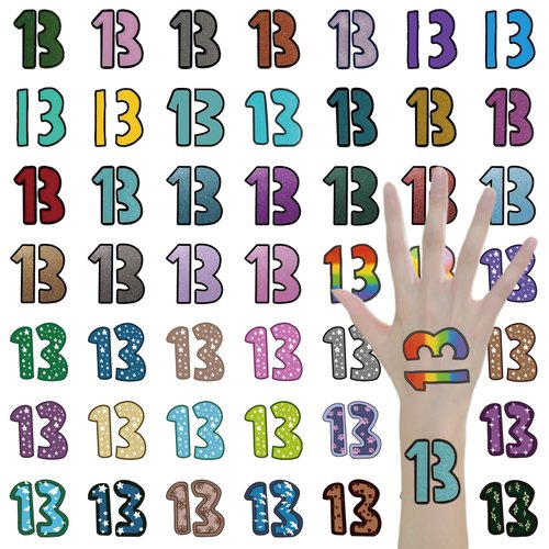 49 PCS Lucky Number 13 Temporary Tattoos, Er-as To-ur Merch 13 Tattoos, Concert Decorations for Fans Gifts, Hand Tattoo with Glitter Star