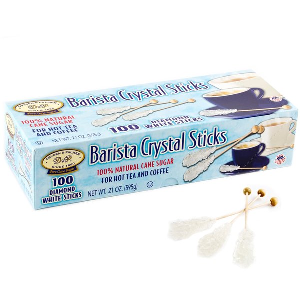 Dryden and Palmer Rock Candy Demitasse Sticks, White, Unwrapped, 100 Count for Coffee and Cocktails - Certified Kosher, Non GMO, Gluten-Free