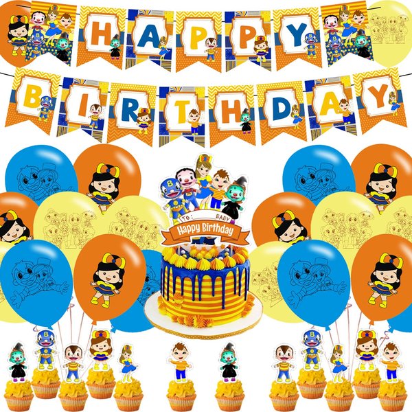 Cartoon Party Decorations,Birthday Party Supplies For Music Party Supplies Includes Happy Birthday Banner, Balloons, Cupcake Toppers, Cake Topper for Boys And Girls