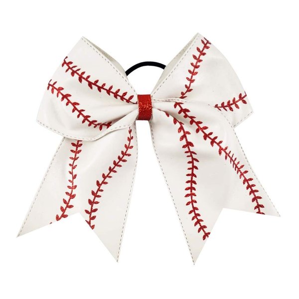 NEW "BASEBALL Glitter Leather" Cheer Bow Pony Tail 7 Inch Girls Hair Cheerleading White Softball Game Team Sports Grosgrain Ribbon