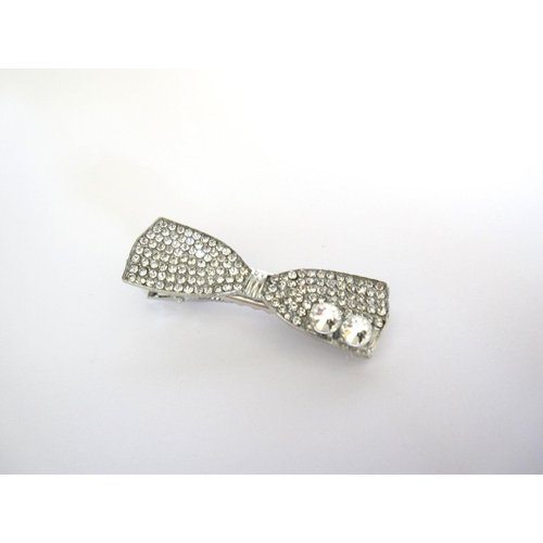 Small clear crystal bow shaped alligator hair clip for fine thin hair