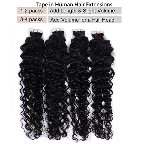 Kiss darling Tape in Hair Extensions Water Wave Real Human Hair Skin Weft Tape in Extensions for Women 30inch 40pcs 100g Natural Black Wet & Wavy Curly Real Human Hair Tap Ins Extensions