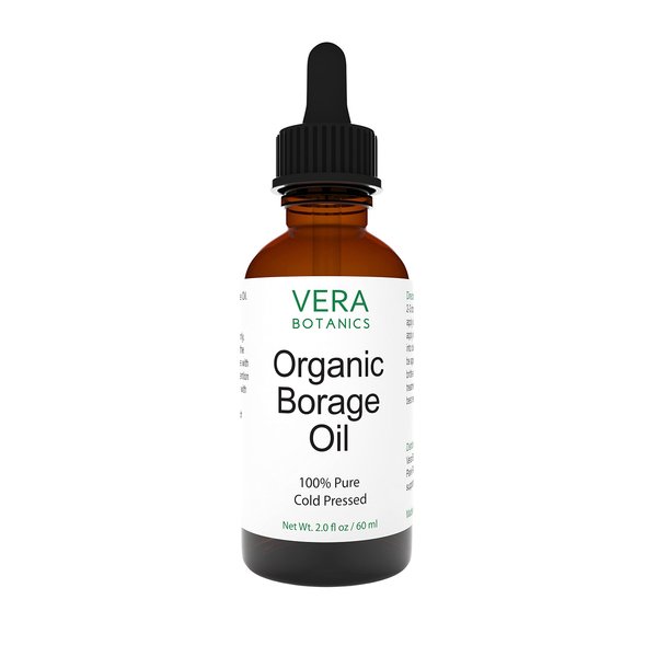Vera Botanics ORGANIC BORAGE OIL 100% Pure & Natural, Unrefined, Cold-Pressed For Face, Dry Skin, Nails, Lips, Body & Hair - Reduce Hair Breakage
