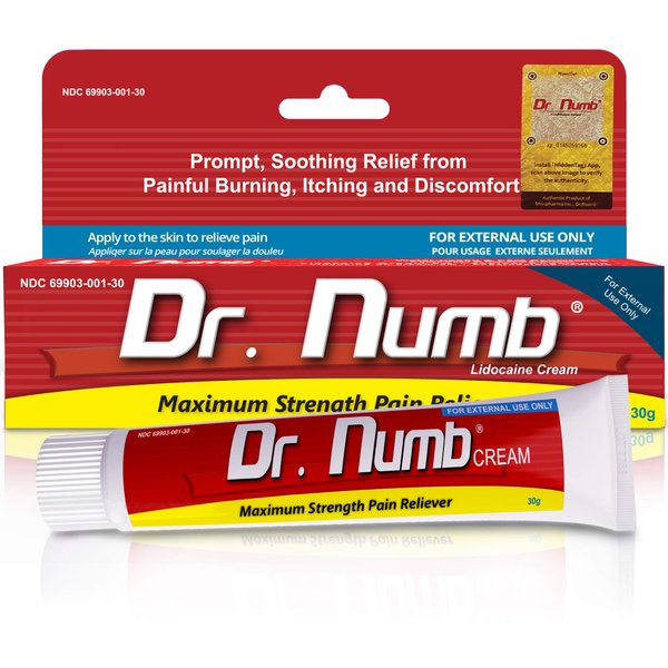 Dr. Numb 5% Lidocaine Numbing Cream 30g 1 Pack - Maximum Strength Tattoo Numbing Cream - Nonprescription Topical Anesthetic Pain Relief Cream for Tattooing, Piercing, Microneedling, Hemorrhoid
