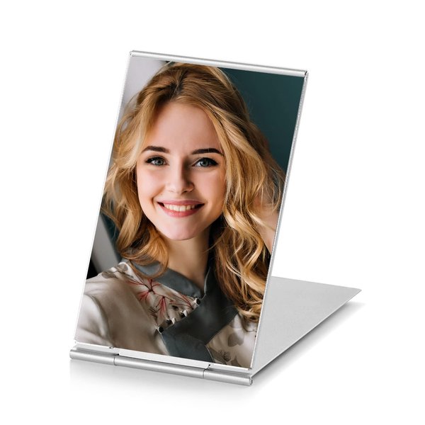 MIRRORNOVA Portable Folding Mirror, Ultra-Slim Durable Makeup Tabletop Mirror for Travel with Aluminum Shell, Mini Size, 3.3''
