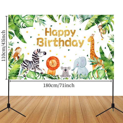 Safari Happy Birthday Party Supplies Jungle Animals Theme Birthday Banner Backdrop Zoo Animals Party Decorations backgroud for Baby Shower Birthday Party Indoor Outdoor Decorations Supplies