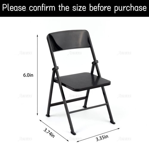 AUEAR, 12" Plastic Mini Foldable Chairs Decoration Miniature Furniture Black 1/6 Scale