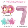 Donut Birthday Decorations, 6 PC Dokuna Donut Balloons 7th Birthday Decorations for Girls, Giant Number 7 Foil Mylar Balloon, 7 Years Old Donut Theme Birthday Party Supplies Decor (Donut-7)