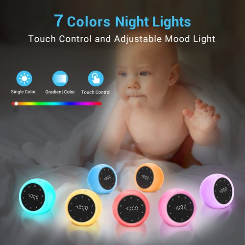 BGOVERSS White Noise Sound Machine, Alarm Clock with Night Light, 20 Soothing White Noise Sounds for Baby Adult Sleeping, Silent Touch Button Control Noise Machine Alarm Clock for Bedroom, White Color