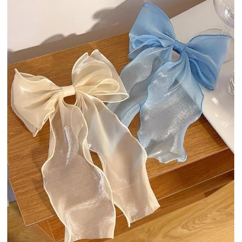 Hair Bows for Women Hair Bow Ribbon Clip Women Bows for Hair Chiffon Big Long Hair Bows Barrettes for Women Clip Vintage Girls Bow Hair Accessories