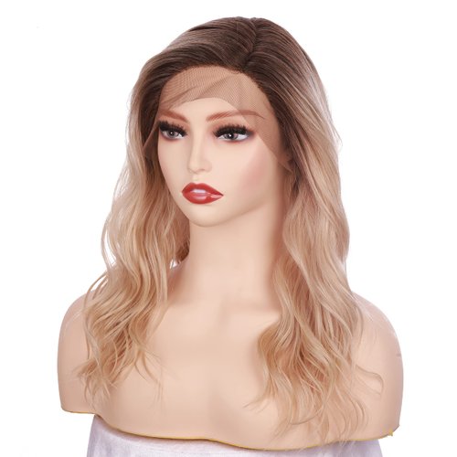 Onedor 20Inch Kanekalon Futura Synthetic Hair 130% Density Wavy Lace Front Long Wigs (Light Brown Evenly Blended with Dark Natural Blonde-RL12/16)