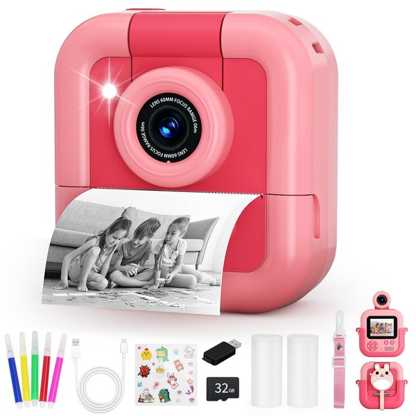 Kids Camera Instant Print,Kids Video Camera Instant Print Camera for Kids,Kids Instant Camera with Print Paper & 32G Card,Christams Birthday Gifts for Girls Age 3-12