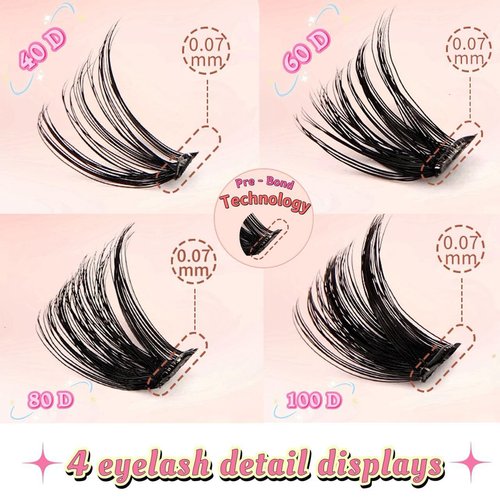 Risanliy Self Adhesive Eyelashes No Glue Lash Clusters Dense, 10-16mm Lash Extension Self Sticking Eyelash Clusters 108pcs Reusable Self Adhesive Lashes Easy Paste (108Pcs - 80D)
