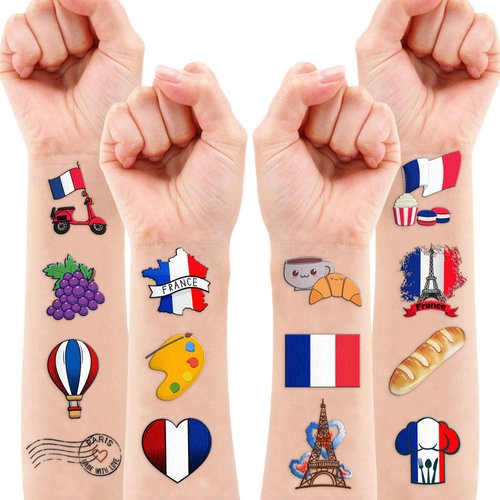 France Temporary Tattoos Bastille Day Tvorvik French Party Supplies Decorations Party Favors 110 PCS Tattoo France Flag Inspiring France Travel Themed Cute Kids Boy Gifts Ideal School Prizes Rewards