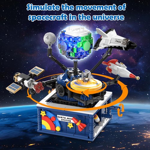 CUBIMANA Planet Rotatable Space Sets with Light - Earth & Moon Space Exploration Building Toys with Shuttle Spaceship Science Kits Building Blocks Gifts for Kids Age 8+ Years Old Boys Girls(554 PCS)
