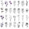 Flower Temporary Tattoos for Women 30 Sheets Black Realistic Floral Bouquet Temporary Tattoos for Girls Tiny Fake Tattoo Stickers