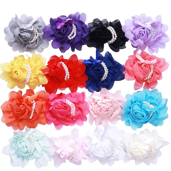 18pcs Baby Girls Chiffon Rose Flower Hair Barrettes Baby Pearl Flowers Hairband Accessories for Kids Toddler Teens (9 color)