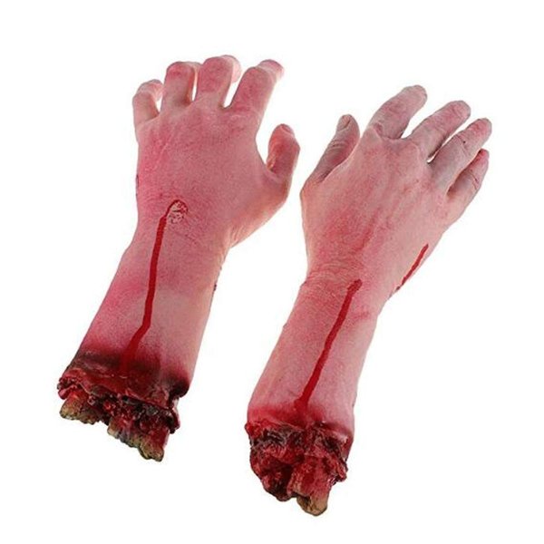 Gecter 1 Pairs Fake Human Arm Hands Bloody Dead Body Parts Haunted House Halloween Decorations