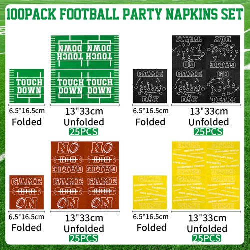 100pcs Football Napkins Disposable Football Paper Luncheon Napkins Set for Football Party Decorations Football Game Day Event Birthday Party Supplies, 4 Designs Football Napkins