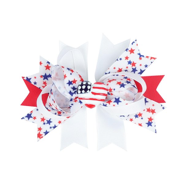 Koolgil 4Th of July Independence Day Amercian Flag Element Hair Clip Double Layer Swallowtail Bowknot Hair Clip and Stripe Stars Hair Clip for Children and Young Women (A-White)
