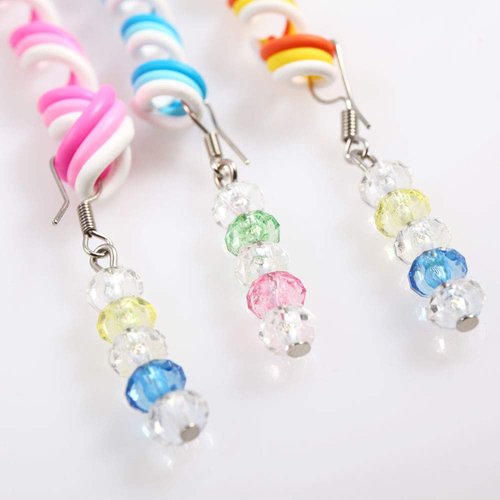 Hisight 12pcs Spiral Hair Rope Women Girl Hair Styling Twister Clip Hair Headwear with Crystal Pendant DIY Braider Tool Beaded Party Favor Hair Design Rainbow Roller Curler. (Trichromatic Mixture)