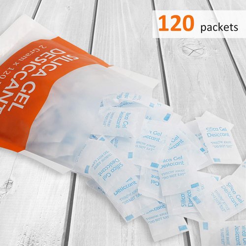 Orimit 2 Gram [120 Packets] Silica Gel Packs for Moisture Absorbing, Desiccant Dehumidifier Bags for Spices Jewelry Shoes Boxes Electronics Storage, Food Safe