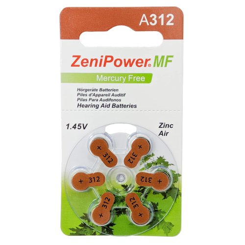 ZeniPower Hearing Aid Batteries Size 312, 50 x 6 Dial Cards = 300 Batteries