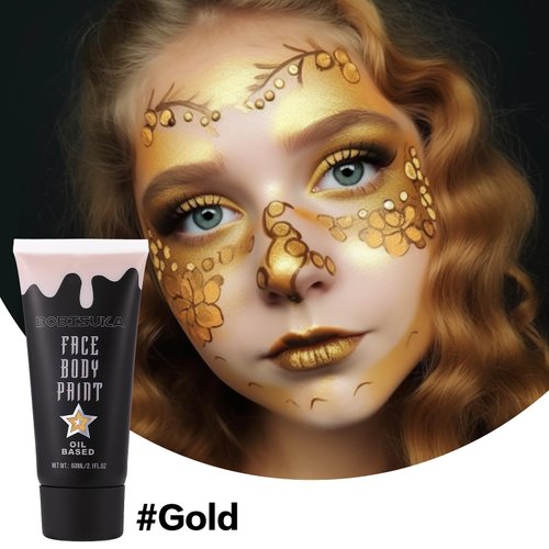 BOBISUKA Gold Face Body Paint, Metallic Oil-based Painting Kit, Cream Blendable Facepaint for Halloween Cosplay, Costume, Parties, Stage, Theater, SFX Special Effect Makeup（2.1 Fl.oz）