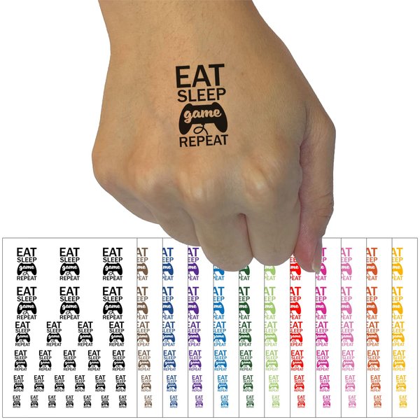 Eat Sleep Game Repeat Console Controller Temporary Tattoo Water Resistant Fake Body Art Set Collection - White (One Sheet)