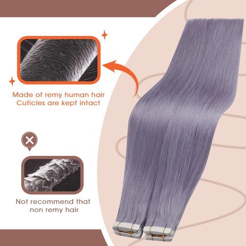 Sunny Hair Tape in Hair Extensions Human Hair Purple Real Hair Tape ins Extensions Purple Tape in Natural Hair Extensions Colored for Cosplay Party 10pcs 14inch