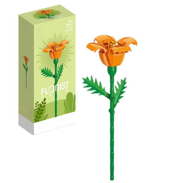 YICHENZHAOXING Mini Bricks Artificial Flower Bouquet Building Sets，DIY Simulation Plant Series Creative Toys,Flower Building Set Eschscholzia californica 71PCS