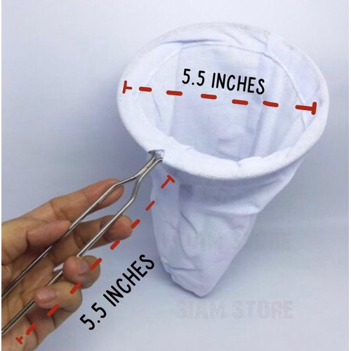 SIAM STORE Thai Tea Strainer Traditional ThaiTea Fiter Bag for Filter & Soaking the Tea Large Size 5.5" (Washable & Reusable)