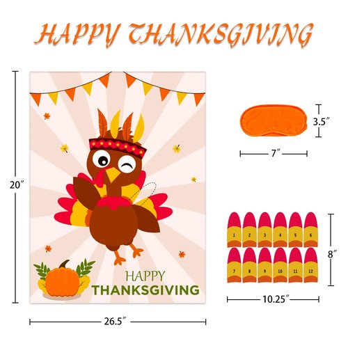 Hohomark Thanksgiving Party Games for Adults,26.5"x20" Pin The Tail on The Turkey Game Thanksgiving Game for School Classroom Family Activities Thanksgiving Party Decoration Supplies