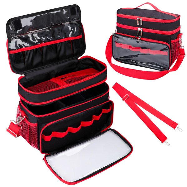 Tesuko Carrying Case Compatible with Toniebox Starter Set, Double Layer Storage Bag for Tonies Figures Characters, Portable Travel Organizer Case with Shoulder Strap for Tonies Box Headphones (Black)