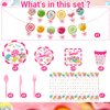 71 Pcs Candyland Party Supplies, Candy Tableware Set Serves for 8 Guests, Candy Tablecloth Lollipop Plates Spoons Knives Forks Napkins for Girls Kids for Baby Shower Lollipop Birthday Party Decor