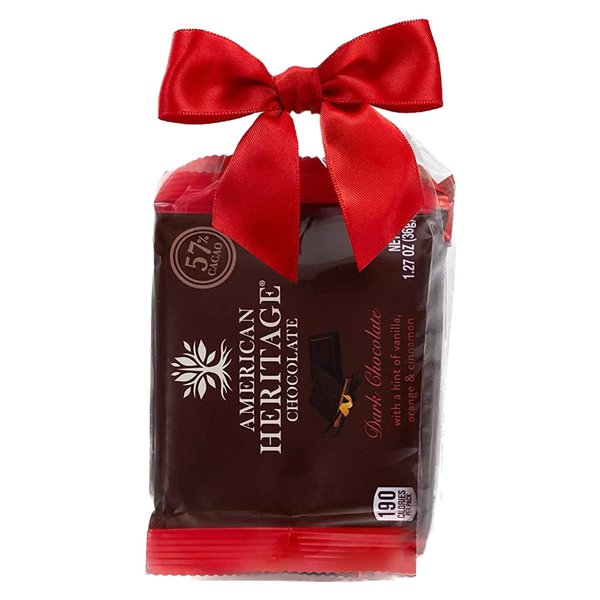 American Heritage Chocolate Bars - 57% Cacao Artisanal Dark Chocolate Bar with Hints of Vanilla, Orange and Cinnamon, 1.27oz Candy Bar/Tablet (Pack of 4)