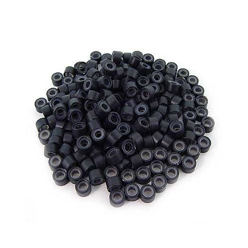 200 PCS 4.5mm Small Silicone Lined Micro Rings Links Beads Linkies For I Bonded Tip Stick Glue Hair Extensions - Color Black