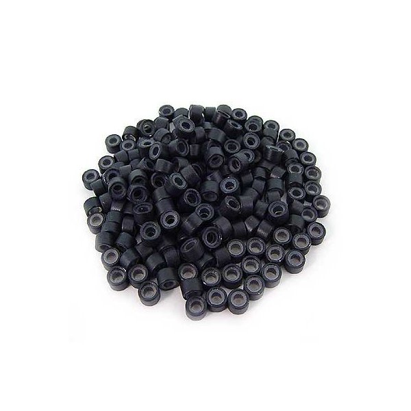 200 PCS 4.5mm Small Silicone Lined Micro Rings Links Beads Linkies For I Bonded Tip Stick Glue Hair Extensions - Color Black
